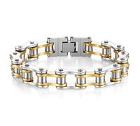 Rwubao Stainless Steel Motorcycle Chain Bracelet Punk Biker Link Bracelet Heavy Duty Cuff For Men(Yellow)