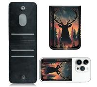 RWUTYTIUL 1 Pack Phone Credit Card Holder Stick on, Phone Case Wallet, Cell Phone Pocket Self Adhesive PU Leather Stick on Wallet ID Credit Card Case Pouch Sleeve for All Smartphones, Darkness Deer