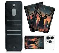 RWUTYTIUL 2 Pack Phone Credit Card Holder Stick on, Phone Case Wallet, Cell Phone Pocket Self Adhesive PU Leather Stick on Wallet ID Credit Card Case Pouch Sleeve for All Smartphones, Darkness Deer