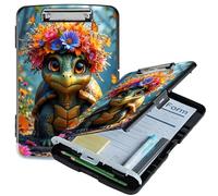 RWUTYTIUL A4 Clipboard with Storage Pen Holder, Clipboards Organizer Nursing Clipboard Foldable File Folder Plastic Clipboard Folio Clip Board for Office Work Classroom Doctor, Forest Turtle