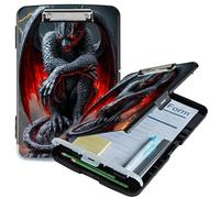 RWUTYTIUL A4 Clipboard with Storage Pen Holder, Clipboards Organizer Nursing Clipboard Foldable File Folder Plastic Clipboard Folio Clip Board for Office Work Classroom Doctor, Red-Winged Dragon