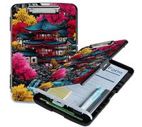 RWUTYTIUL A4 Clipboard with Storage Pen Holder, Clipboards Organizer Nursing Clipboard Foldable File Folder Plastic Clipboard Folio Clip Board for Office Work Classroom Doctor, Pink Leaf House