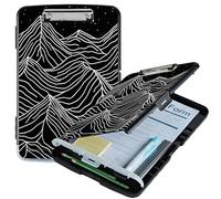 RWUTYTIUL A4 Clipboard with Storage Pen Holder, Clipboards Organizer Nursing Clipboard Foldable File Folder Plastic Clipboard Folio Clip Board for Office Classroom Doctor, Black White Mountain Range
