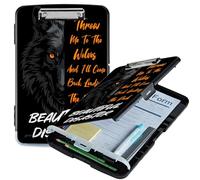 RWUTYTIUL A4 Clipboard with Storage Pen Holder, Clipboards Organizer Nursing Clipboard Foldable File Folder Plastic Clipboard Folio Clip Board for Office Students Classroom Doctor Teacher, Cool Wolf