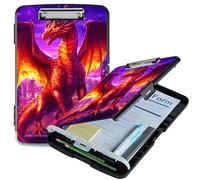 RWUTYTIUL A4 Clipboard with Storage Pen Holder, Clipboards Organizer Nursing Clipboard Foldable File Folder Plastic Clipboard Folio Clip Board for Office Work Classroom Doctor, Purple Red Dragon