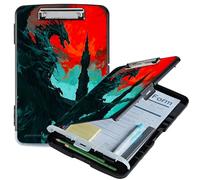 RWUTYTIUL A4 Clipboard with Storage Pen Holder, Clipboards Organizer Nursing Clipboard Foldable File Folder Plastic Clipboard Folio Clip Board for Office Work Classroom Doctor, Ink Dragon