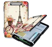 RWUTYTIUL A4 Clipboard with Storage Pen Holder, Clipboards Organizer Nursing Clipboard Foldable File Folder Plastic Clipboard Folio Clip Board for Office Work Classroom Doctor, Bicycle Leaning Tower