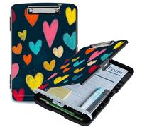 RWUTYTIUL A4 Clipboard with Storage Pen Holder, Clipboards Organizer Nursing Clipboard Foldable File Folder Plastic Clipboard Folio Clip Board for Office Work Classroom Doctor, Brown Heart