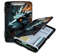 RWUTYTIUL A4 Clipboard with Storage Pen Holder, Clipboards Organizer Nursing Clipboard Foldable File Folder Plastic Clipboard Folio Clip Board for Office Work Classroom Doctor, Forest Grey Dragon