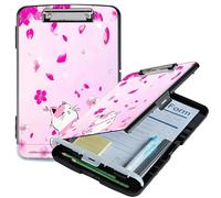 RWUTYTIUL A4 Clipboard with Storage Pen Holder, Clipboards Organizer Nursing Clipboard Foldable File Folder Plastic Clipboard Folio Clip Board for Office Work Classroom Doctor, Pink Flower Cat