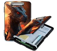 RWUTYTIUL A4 Clipboard with Storage Pen Holder, Clipboards Organizer Nursing Clipboard Foldable File Folder Plastic Clipboard Folio Clip Board for Office Work Classroom Doctor, Red Eyed Dragon