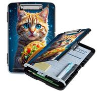 RWUTYTIUL A4 Clipboard with Storage Pen Holder, Clipboards Organizer Nursing Clipboard Foldable File Folder Plastic Clipboard Folio Clip Board for Office Work Classroom Doctor, Hamburg Orange Cat