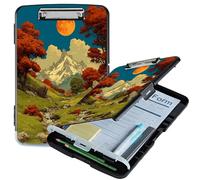 RWUTYTIUL A4 Clipboard with Storage Pen Holder, Clipboards Organizer Nursing Clipboard Foldable File Folder Plastic Clipboard Folio Clip Board for Office Classroom Doctor, Snow Mountain Moon Brook