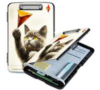 RWUTYTIUL A4 Clipboard with Storage Pen Holder, Clipboards Organizer Nursing Clipboard Foldable File Folder Plastic Clipboard Folio Clip Board for Office Work Classroom Doctor, Gray Cat Painting