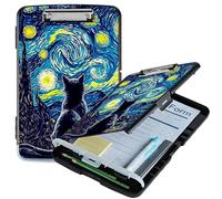 RWUTYTIUL A4 Clipboard with Storage Pen Holder, Clipboards Organizer Nursing Clipboard Foldable File Folder Plastic Clipboard Folio Clip Board for Office Work Classroom Doctor, Galaxy Black Cat