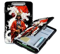 RWUTYTIUL A4 Clipboard with Storage Pen Holder, Clipboards Organizer Nursing Clipboard Foldable File Folder Plastic Clipboard Folio Clip Board for Office Work Classroom Doctor, Warrior Dragon Sunset