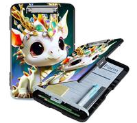 RWUTYTIUL A4 Clipboard with Storage Pen Holder, Clipboards Organizer Nursing Clipboard Foldable File Folder Plastic Clipboard Folio Clip Board for Office Work Classroom Doctor, White Dragon