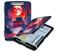 RWUTYTIUL A4 Clipboard with Storage Pen Holder, Clipboards Organizer Nursing Clipboard Foldable File Folder Plastic Clipboard Folio Clip Board for Office Work Classroom Doctor, Red Moon Castle