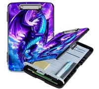RWUTYTIUL A4 Clipboard with Storage Pen Holder, Clipboards Organizer Nursing Clipboard Foldable File Folder Plastic Clipboard Folio Clip Board for Office Work Classroom Doctor, Galaxy Purple Dragon