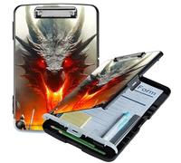 RWUTYTIUL A4 Clipboard with Storage Pen Holder, Clipboards Organizer Nursing Clipboard Foldable File Folder Plastic Clipboard Folio Clip Board for Office Work Classroom Doctor, Grey Flame Dragon