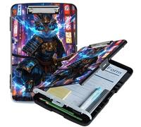 RWUTYTIUL A4 Clipboard with Storage Pen Holder, Clipboards Organizer Nursing Clipboard Foldable File Folder Plastic Clipboard Folio Clip Board for Office Work Classroom Doctor, Blue Flame Cat