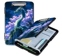 RWUTYTIUL A4 Clipboard with Storage Pen Holder, Clipboards Organizer Nursing Clipboard Foldable File Folder Plastic Clipboard Folio Clip Board for Office Work Classroom Doctor, Purple Tree Dragon