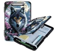 RWUTYTIUL A4 Clipboard with Storage Pen Holder, Clipboards Organizer Nursing Clipboard Foldable File Folder Plastic Clipboard Folio Clip Board for Office Classroom Doctor, Cherry Blossom Gray Wolf