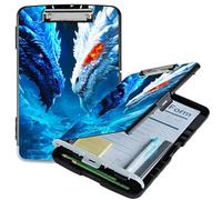 RWUTYTIUL A4 Clipboard with Storage Pen Holder, Clipboards Organizer Nursing Clipboard Foldable File Folder Plastic Clipboard Folio Clip Board for Office Work Classroom Doctor, Blue White Dragon