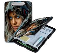 RWUTYTIUL A4 Clipboard with Storage Pen Holder, Clipboards Organizer Nursing Clipboard Foldable File Folder Plastic Clipboard Folio Clip Board for Office Work Classroom Doctor, Blue Eyed Girl