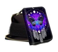 RWUTYTIUL Accordion Card Cases Holder with Zipper, Business CardHolder Organizer, Slim Leather RFID Wallet tarjetero Case for Credit Cards, ID Cards, Travel Accessories Women Men - Books, Purple Dark