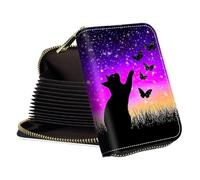 RWUTYTIUL Accordion Card Cases Holder with Zipper, Business CardHolder Organizer, Slim Leather RFID Wallet tarjetero Case for Credit Cards, ID Cards, Travel Accessories Women Men - Cate, Purple Dark