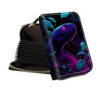 RWUTYTIUL Accordion Card Cases Holder with Zipper, Business CardHolder Organizer, Slim Leather RFID Wallet tarjetero Case for Credit Cards, ID Cards, Travel Accessories Women Men - Library, Dark Snake