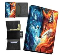 RWUTYTIUL American Flag Deer Minimalist Wallet for Men, Womens Pop Up Automatic Wallet Slim Leather Wallet with Money Clip RFID Blocking Credit Card holder Business Gift Money Wallet, Red Blue Fox