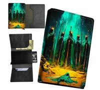 RWUTYTIUL American Flag Deer Wallet for Men, Womens Pop Up Automatic Wallet Slim Leather Wallet with Money Clip RFID Blocking Credit Card holder Business Gift Money Wallet, Green Cave Skull