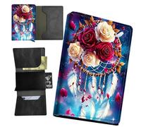 RWUTYTIUL American Flag Deer Wallet for Men, Womens Pop Up Automatic Wallet Slim Leather Wallet with Money Clip RFID Blocking Credit Card holder Business Gift Money Wallet, Purple Dream Catcher