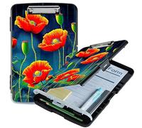 RWUTYTIUL Artistic Red Flower A4 Clipboard with Storage Pen Holder, Clipboards Organizer Nursing Clipboard Foldable File Folder Plastic Clipboard Folio Clip Board for Office Students Classroom Doctor