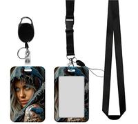 RWUTYTIUL Badge Holders & Retractable Reel Clips Set, Front Pocket Wallet Vertical ID Work Badges with 1 Clear ID Window & Credit Card Slot for Nurse Teacher Student Office Women Men, Blue Eyed Girl