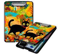 RWUTYTIUL Black Cat in Autumn A4 Clipboard with Storage Pen Holder, Clipboards Organizer Nursing Clipboard Foldable File Folder Plastic Clipboard Folio Clip Board for Office Students Classroom Doctor
