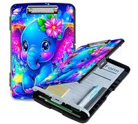 RWUTYTIUL Blue Elephant Flowers A4 Clipboard with Storage Pen Holder, Clipboards Organizer Nursing Clipboard Foldable File Folder Plastic Clipboard Folio Clip Board for Office Students Classroom