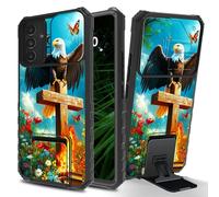 RWUTYTIUL Book Cross Butterfly Eagle for Samsung Galaxy S24/S25 5G 6.2" Case with Sliding Camera Cover, Slim Kickstand Dual Layer Hard PC & Silicone Shockproof Protection Case for Women Man Girl