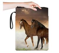 RWUTYTIUL Book Sleeves with Zipper 11.4" x 8.7", Small Book Pouch with Handle Strap Front Pocket for Cell Phone Pen Sleeve for Travel Reader Women Cosmetic Toiletry Bag Organizer, Draft Horses