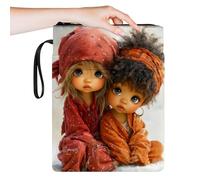 RWUTYTIUL Book Sleeves with Zipper 11.4" x 8.7", Small Book Pouch with Handle Strap Front Pocket for Cell Phone Pen Sleeve for Travel Reader Women Cosmetic Toiletry Bag Organizer, Two Little Girls