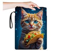 RWUTYTIUL Book Sleeves with Zipper 11.4" x 8.7", Small Book Pouch with Handle Strap Front Pocket for Cell Phone Pen Sleeve for Travel Reader Women Cosmetic Toiletry Bag Organizer, Hamburg Orange Cat