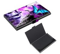 RWUTYTIUL Business Card Holder for Men & Women, Slim Stainless Steel Professional Card Case with Secure Magnetic Closure, RFID Blocking Metal Pocket Wallet for Office Business Travel, Blue Cow, Purple