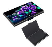 RWUTYTIUL Business Card Holder for Men & Women, Slim Stainless Steel Professional Card Case with Secure Magnetic Closure, RFID Blocking Metal Pocket Wallet for Office Business Travel, Blue Cow, Purple