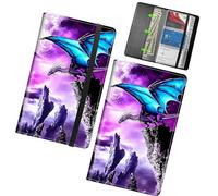 RWUTYTIUL Business Card Organizer, 240 Cards Buissnes Holder Book, PU Leather Credit Card Case for Binder, Professional Business Name ID Holder for Women Men, Purple Mountain Dragon