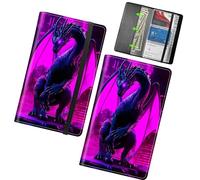 RWUTYTIUL Business Card Organizer, 240 Cards Buissnes Holder Book, PU Leather Credit Card Case for Binder, Professional Business Name ID Holder with Elastic Closure for Women Men, Purple Black Dragon