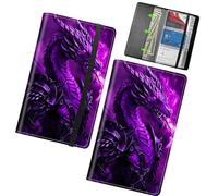 RWUTYTIUL Business Card Organizer, 240 Cards Business Cards Holder Book, PU Leather Credit Card Binder Professional Business Name Card Holder with Elastic Closure for Women Men, Purple Flaming Dragon
