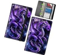 RWUTYTIUL Business Card Organizer, 240 Cards Business Cards Holder Book, PU Leather Credit Card Binder Professional Business Name Card Holder with Elastic Closure for Women Men, Purple Cool Dragon