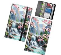 RWUTYTIUL Business Card Organizer, 240 Cards Business Cards Holder Book, PU Leather Name Card Holder with Elastic Closure for Women Men, Mushroom Frog, Cherry Blossom Stream